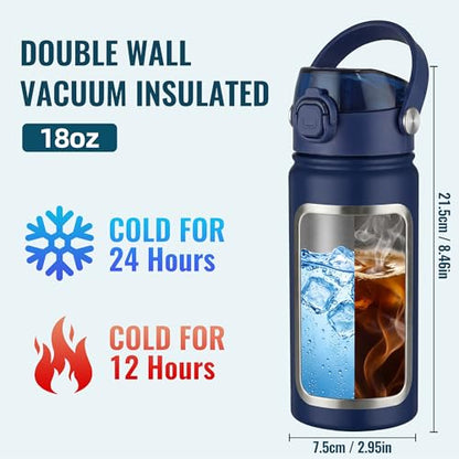 OLDLEY 18oz Insulated Water Bottle with 2-in-1 Straw & Chug Lid, Leakproof Stainless Steel Bottle, Cup Holder Friendly Vacuum Water Bottle for Travel, and School,Navy - color: Navy
