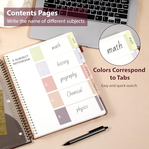Yoment Hardcover Spiral Notebook 8.5" x 11" Leather 5 Subject Notebook College Ruled with Dividers Tabs 300 Pages Large Spiral Journal Notebooks for Work School Note-Taking Business, Burgundy - color: Burgundy