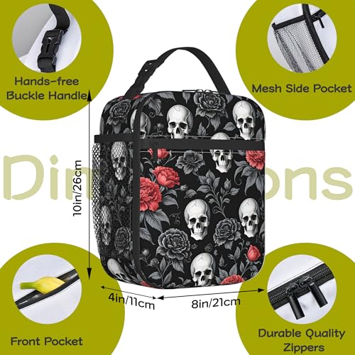 Gothic Skull Roses Kids Lunch Bag Insulated Lunch Box Cooler Freezable Meal Prep Bag with Shoulder Strap Waterproof Lunch Container for Boys Girls School Office Picnic - color: Gothic Skull Roses