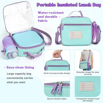 Bento Lunch Box for Kids with 7oz Soup Thermo,Insulated Stainless Steel Kids Water Bottle with Straw and Insulated Lunch Bag,Leak-Proof Lunch Food Container with Ice Pack for School(Purple) - color: Purple