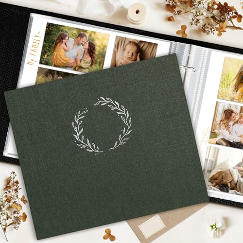 Lanpn 2 Packs Photo Album Scrapbook 12x12, Linen Cover Wreath Design Top Load 3 Ring Folder Binder Photobook Photo Book 12 x 12 inch with 30 Plastic Sleeves 60 Pages Green - color: Green, size: 12x12"/2PK