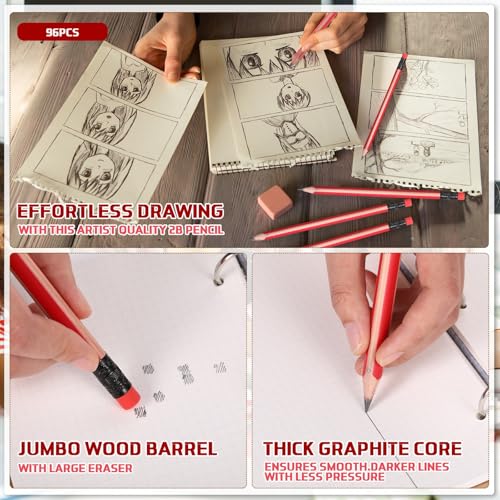 Seajan 96 Pcs 6B Jumbo Pencils, Big, Fat, Thick, Triangular Pencils Refill with Eraser 7 Inch Large Pencil for Kids Beginners Preschoolers Kindergarten School Office Christmas Gifts(Red) - color: Red, style: 6B