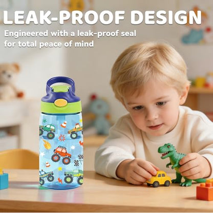 Truck 14oz Water Bottle with Straw - Leakproof BPA-Free Plastic Pop-Up Spout, Reusable Leak Proof Travel Bottle for Outdoor Sports - color: Truck2