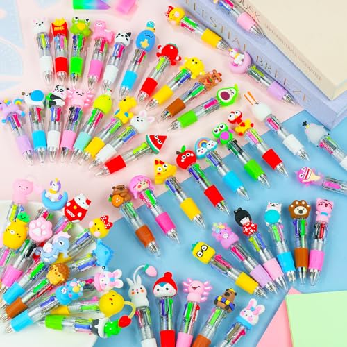 52 Pcs Mini Multicolor Pens in One 4-in-1, Cute Kawaii Ballpoint Pens Bulk with 52 Different Designs, Classroom Rewards, Student Gifts, Party Favors, Back to School Supplies for Kids - style: 52Pcs