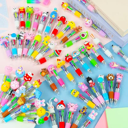 52 Pcs Mini Multicolor Pens in One 4-in-1, Cute Kawaii Ballpoint Pens Bulk with 52 Different Designs, Classroom Rewards, Student Gifts, Party Favors, Back to School Supplies for Kids - style: 52Pcs