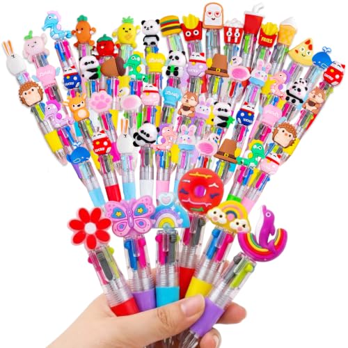 Mini 4-in-1 Multicolor Ballpoint Pen in One, Cute Kawaii Retractable Pens Bulk for School Supplies, Classroom Rewards & Prizes, Party Favors, Birthday Gifts, Goodie Bag Fillers (60, Assorted)
