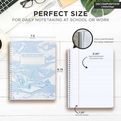 Decomposition Flying Sharks College Ruled Spiral Notebook - 9.75 x 7.5 Journal with 160 Lined Pages - 100% Recycled Paper - Notebooks for School Supplies, Home & Office - Made in USA - color: Flying Sharks, style: Spiral-bound