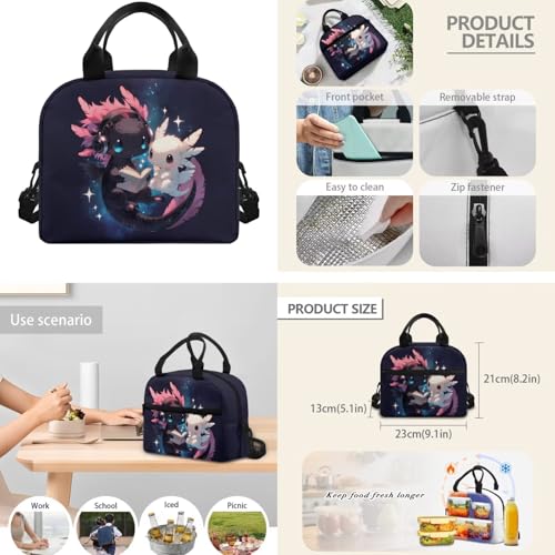 CLOHOMIN Black White Axolotl School Backpack with Lunch Box Kids Girls 7-8 Primary School Bookbag and Lunchbox & Water Bottle Sleeve 3 in 1 Back to School Schoolbag Set for Boys - color: Black White Axolotl