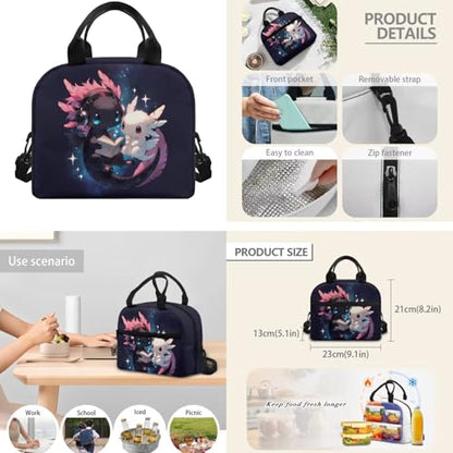 CLOHOMIN Black White Axolotl School Backpack with Lunch Box Kids Girls 7-8 Primary School Bookbag and Lunchbox & Water Bottle Sleeve 3 in 1 Back to School Schoolbag Set for Boys - color: Black White Axolotl