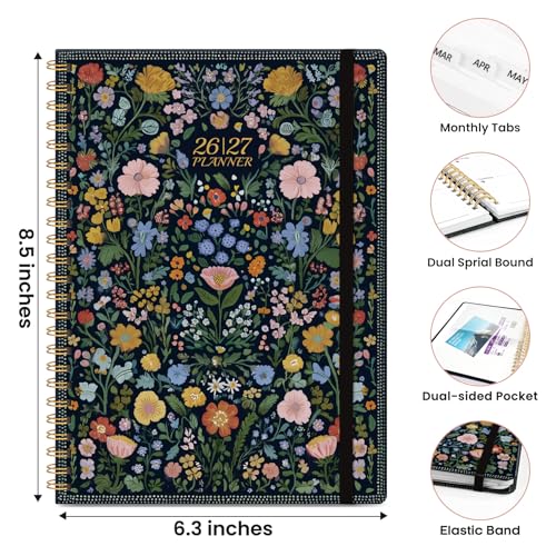 Planner 2026-2027, Academic Planner Weekly and Monthly, Jul 2026 - Jun 2027, Spiral Bound School Planning Tool with Tabs and Pocket, Perfect for Students & Teacher, 6.3" x 8.5", Garden of Whimsy - color: A-Garden of Whimsy, size: 6.3"x8.5" (A5)