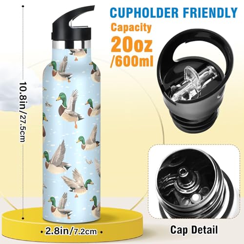 Mallard Ducks 20 Oz Water Bottle with Straw Kids Insulated Stainless Steel Sports Water Cup Metal Flask - color: Multi01