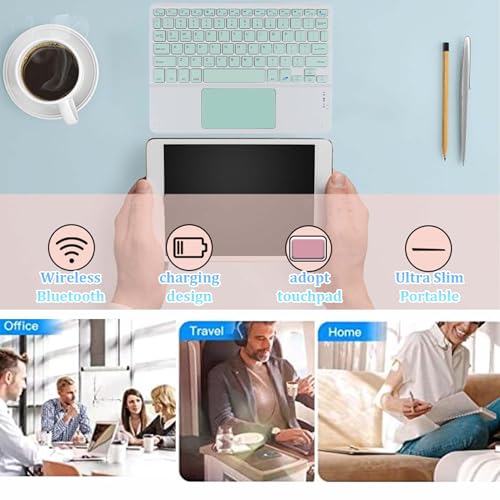 Ultra Slim Wireless Bluetooth Keyboard with Touchpad,10 Inch Ultra-Thin Rechargeable Portable Travel Keyboard for iOS Android Windows Smartphone Laptop Table,Student Kid Boy Girl Women Gift (Green) - color: green