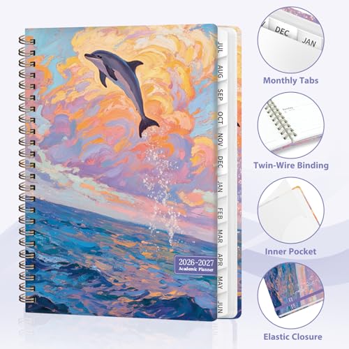 Planner 2026-2027, Weekly and Monthly Academic Year Calendar Planner, July 2026 - June 2027, Daily Agenda Book for Office School Supplies, A5(6.3'' x 8.5'') - color: 2607-Dolphin, size: 6.3"x8.5"(Jul 2026-Jun 2027)