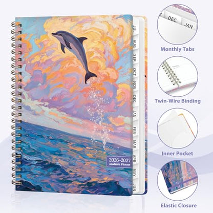 Planner 2026-2027, Weekly and Monthly Academic Year Calendar Planner, July 2026 - June 2027, Daily Agenda Book for Office School Supplies, A5(6.3'' x 8.5'') - color: 2607-Dolphin, size: 6.3"x8.5"(Jul 2026-Jun 2027)