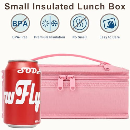 FlowFly Small Insulated Lunch box Portable Soft Bag Mini Cooler Thermal Meal Tote Kit with Handle for Work & School, Pink - color: Pink