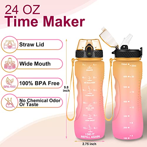 24 OZ Motivational Kids Water Bottle With Time Marker,Straw Lid,Leak Proof, Tritan BPA Free Sports Water Bottle Yellow Pink(1 Lid) - color: Yellow Pink