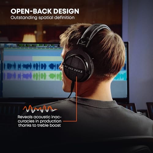 beyerdynamic DT 990 Pro X 48옴 유선 오버이어, 오픈 백 전문 녹음 스튜디오 모니터 헤드폰, 믹싱, 편집, 중요 청취, DJ 스테레오 헤드셋, 독일산, 블랙, 그레이