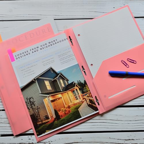 Youngever 6 Pack Heavy Duty Plastic Two Pocket Folders with 3 Prongs, Metal Prongs Fastener, Heavy Duty Plastic 2 Pocket Folder (Pink) - color: Pink