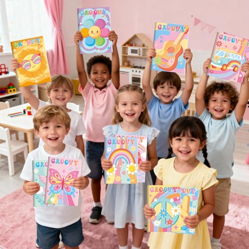 BenLouis 24 Hippie Boho Mini Coloring Books Kids with 24 Stacking Crayons Retro Daisy Party Favors Activity Books Bulk for Kids Two Groovy Goodie Bag Gift Stuffer Classroom Reward - style: Hippie Boho