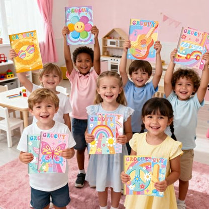 BenLouis 24 Hippie Boho Mini Coloring Books Kids with 24 Stacking Crayons Retro Daisy Party Favors Activity Books Bulk for Kids Two Groovy Goodie Bag Gift Stuffer Classroom Reward - style: Hippie Boho