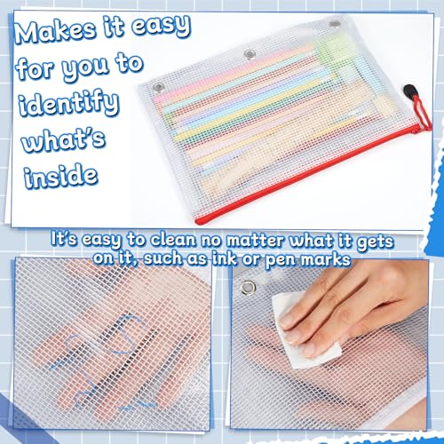 24 Pcs 7x10 Inch Pencil Pouch for 3 Ring Binder, Mesh Zipper Binder Pouches, Waterproof Clear Pencil Bags Bulk, Multi-Color Back to School Cash Envelopes(White) - color: White