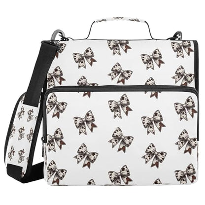 Kigai Cow Print Bows 3 Ring Zipper Binder with Handle & Shoulder Strap Expanding File Multiple Pockets Binder Organizer - color: Cow Print Bow
