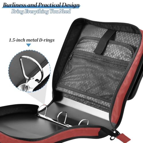1.5 Inch 3 Rings Office Binder Organizer with Handle Includes Zip Pocket Documents Files Storage Bag Suitable for Middle School Brown Red - color: Brown Red