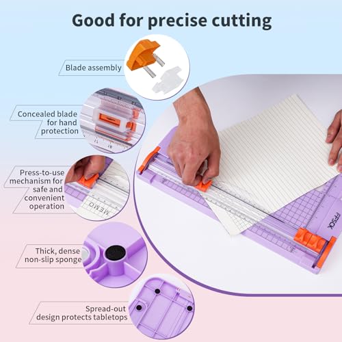 A4 Purple Paper Cutter Slider 12 Inch Titanium Straight Paper Trimmer, Paper Cutter for Classroom Scrapbooking Cutter, Papercraft Supplies - color: Purple