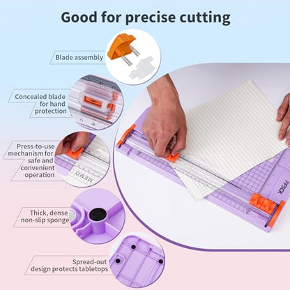 A4 Purple Paper Cutter Slider 12 Inch Titanium Straight Paper Trimmer, Paper Cutter for Classroom Scrapbooking Cutter, Papercraft Supplies - color: Purple