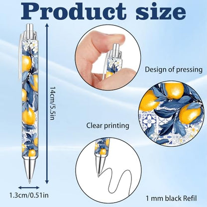 Capri Lemon Pens Set – Mediterranean-Inspired Ballpoint Pens for Girls, Students, and Stationery Lovers – Smooth Writing Pens for School, Journaling, or Gifts – Bright and Elegant Design, 8 Pack - style: Capri lemon