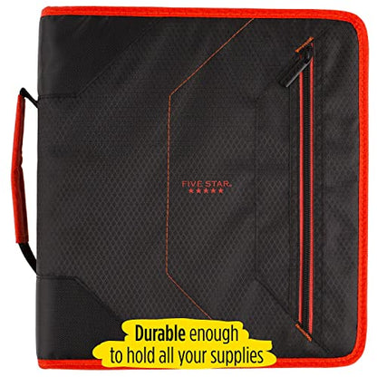 Five Star Zipper Binder, 2 Inch 3-Ring Binder with Removable File Folders, 530 Sheet Capacity, Red/Black (29036CE8)