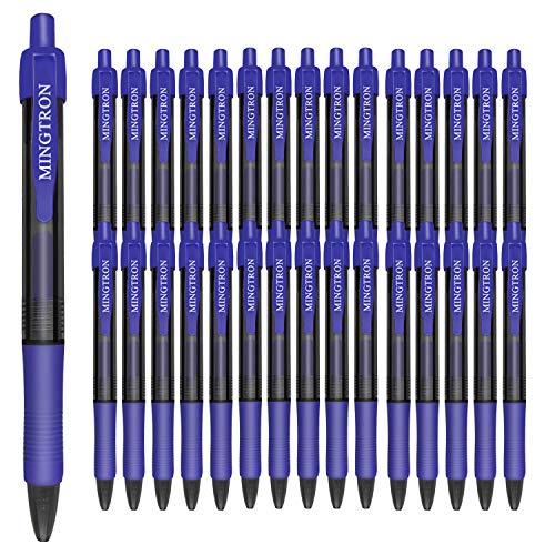 Gel pens, 30 Pack Blue Pens Fine Point, No Smear Ink Pens for Left Hand, Click Pens Bulk, Retractable Rollerball Pens for Smooth Writing, 0.5MM, Navy Blue Ink - color: blue