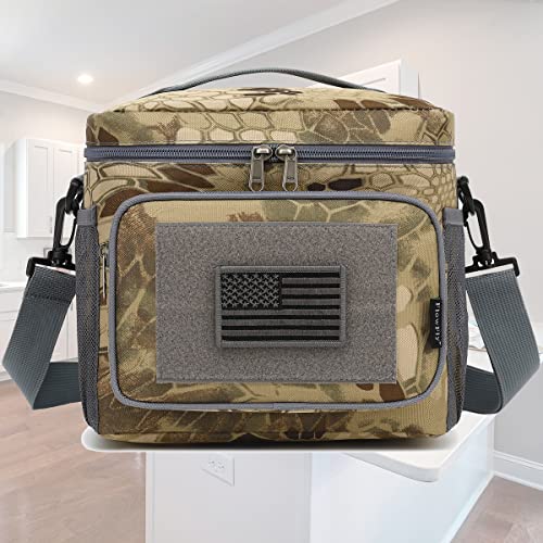 FlowFly Lunch Bag, Insulated Cooler, Thermal Lunch Box Tote with MOLLE/PALS Webbing, Adjustable Padded Shoulder Strap, for Tactical Men Women Adults and Boys Girls Kids (Camo#3, Medium) - color: Camo#3, size: Medium