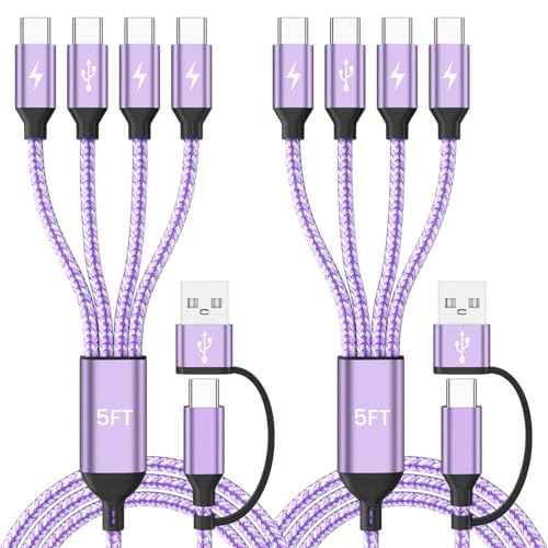 USB C Splitter Multi Charging Cable, USB C to USB C Cable with 4 X Type-C, Travel Holiday Essentials Phone Charger Cord for iPhone 17/16/15, Galaxy, Android 2Pack 5FT Purple - color: Purple&AC&2PCS, size: AC to 4C