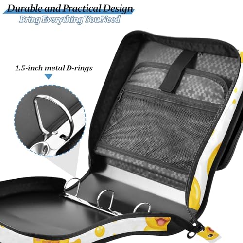 Yellow Duck Face 3 Ring Zipper Binder 500 Sheets Capacity Binder Organizer Bag with Shoulder Strap and Handle for School Office