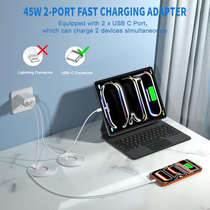 45W Apple 17 16 15 Fast USB C Charge Block, 2-Pack Apple Charger Plug & 10FT Long USB C Cable Cords,iPhone 17 Charger Fast Charging,Compatible with iPhone 17/16/15/Air/Pro/Pro Max/e/Plus/iPad/AirPods