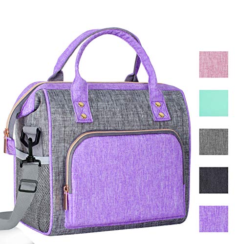 IDEATECH Insulated Lunch Bag Women, Stylish Adult Lunch Box for Working Mom, Leakproof Large Cooler Tote with Adjustable Strap & Pockets for Office Picnic Travel (Purple) - color: Purple