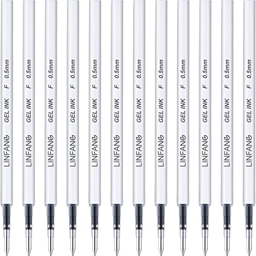 Black Gel Pens Refills, 12 Pack Retractable Gel Ink Pen Refills Bulk, Fine Point 0.5mm Tip Smooth Writing Quick Dry Gel Pen Refills for Journaling Writing School Office Supplies (12 Black) - style: 12 Black