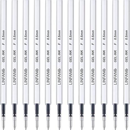 Black Gel Pens Refills, 12 Pack Retractable Gel Ink Pen Refills Bulk, Fine Point 0.5mm Tip Smooth Writing Quick Dry Gel Pen Refills for Journaling Writing School Office Supplies (12 Black) - style: 12 Black