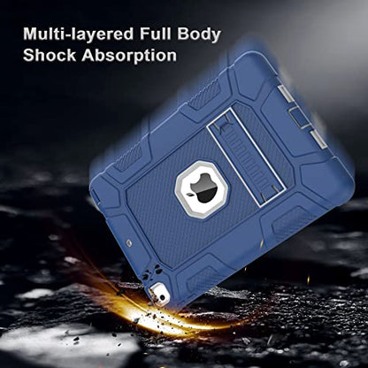 iPad 6th Generation Cases, iPad 5th Generation Case, iPad 9.7 Inch Case, Hybrid Shockproof Rugged Drop Protection Cover Built with Kickstand for iPad 9.7 inch A1893 / A1954 / A1822 / A1823 - color: Navy Blue+Gray