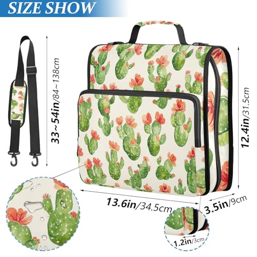 Cartoon Cute Cactus Zipper Binder 3 Ring 1.5 Inch School Binder Organizer with Shoulder Strap Handle File Folder Pockets Large Capacity Students Girl Boy Men Office Work - color: Cartoon Cute Cactus