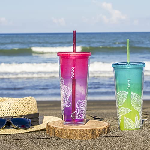 bzyoo 32 OZ 1 Liter Time Marker Water Bottle Frosted Durable Plastic With Strap&24oz (710ml) Double Wall Plastic Tumbler with Lid and Straw
