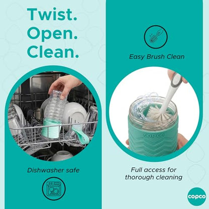 Copco Hydra 20 oz Tritan Water Bottle with Leak-Proof Lid & Textured Grip - BPA-Free, Dishwasher Safe, Easy Twist-Open for Ice & Fruit - Fits Cup Holders, Lightweight, Durable(Robins Egg Blue) | BPA-Free Tritan Reusable Bottle with Leak-Proof Lid, Twist O