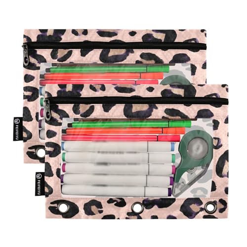 Leopard Print Cheetah Pink Pencil Pouch for 3 Ring Binder, 2 PCS Binder Pencil Pouch with Zipper, Clear Window Zipper Pencil Case Pencil Bags for School Office Supplies - color: Cheetah