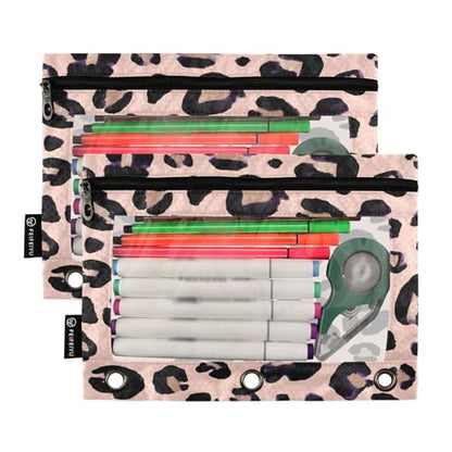 Leopard Print Cheetah Pink Pencil Pouch for 3 Ring Binder, 2 PCS Binder Pencil Pouch with Zipper, Clear Window Zipper Pencil Case Pencil Bags for School Office Supplies - color: Cheetah