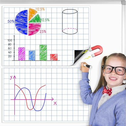 Magnetic Graph Grid Paper,21.3" x 16.5" Dry Erase Chart Paper for Whiteboard Homeschool Essentials Teacher Must Haves,Math Classroom Teaching Supplies
