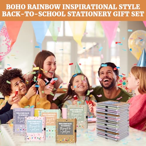 Dunzoom 40 Pcs Welcome Back to School Gifts Bulk Spiral Notebooks with Sticky Notes Motivational Pens First Day of School Notepads Party Favor for Teacher Student Classroom(Terrazzo Tones,Multicolor) - style: Terrazzo Tones