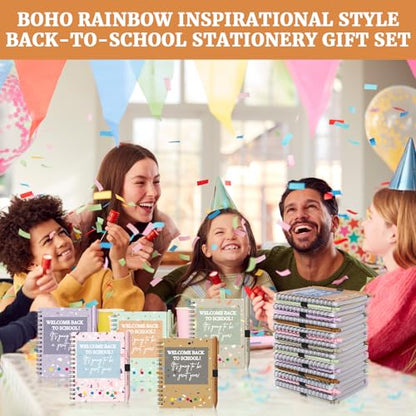 Dunzoom 40 Pcs Welcome Back to School Gifts Bulk Spiral Notebooks with Sticky Notes Motivational Pens First Day of School Notepads Party Favor for Teacher Student Classroom(Terrazzo Tones,Multicolor) - style: Terrazzo Tones