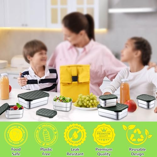Homikit 3 Pack Kids Lunch Box Set, 18/10 Stainless Steel Bento Boxes with Silicone Lids Leak Proof, 5 Cups Reusable Metal Food Snack Containers for School Daycare, Nontoxic & Dishwasher Safe, Gray - color: Gray, size: Medium
