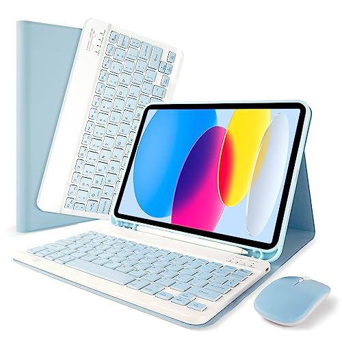 SOPPY Bluetooth Keyboard Case with Mouse for iPad 11th Gen. (A16) 11-inch 2025, 10th Generation 10.9 inch 2022, Detachable Protective Cover, with Built-in Pen Holder, USB-C Rechargeable, Blue - color: Blue, size: for iPad (A16) 11th/10th Gen.